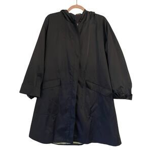 Sanyo Zip Up Rain Jacket Men's Small Black Hooded‎ Mid Length Pockets PA234